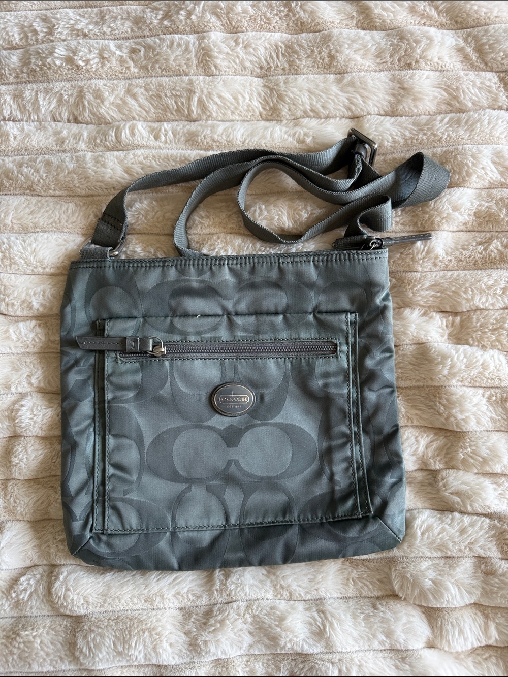Coach Gray Signature Nylon Crossbody Bag